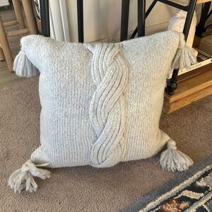 UGG Knit Pillow with Tassels - Light Grey